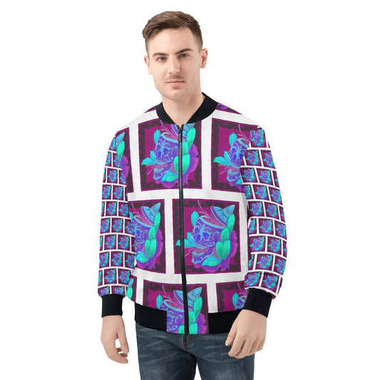 Mo & Chiswell Purple Stones All Over Print Zip Bomber Jacket