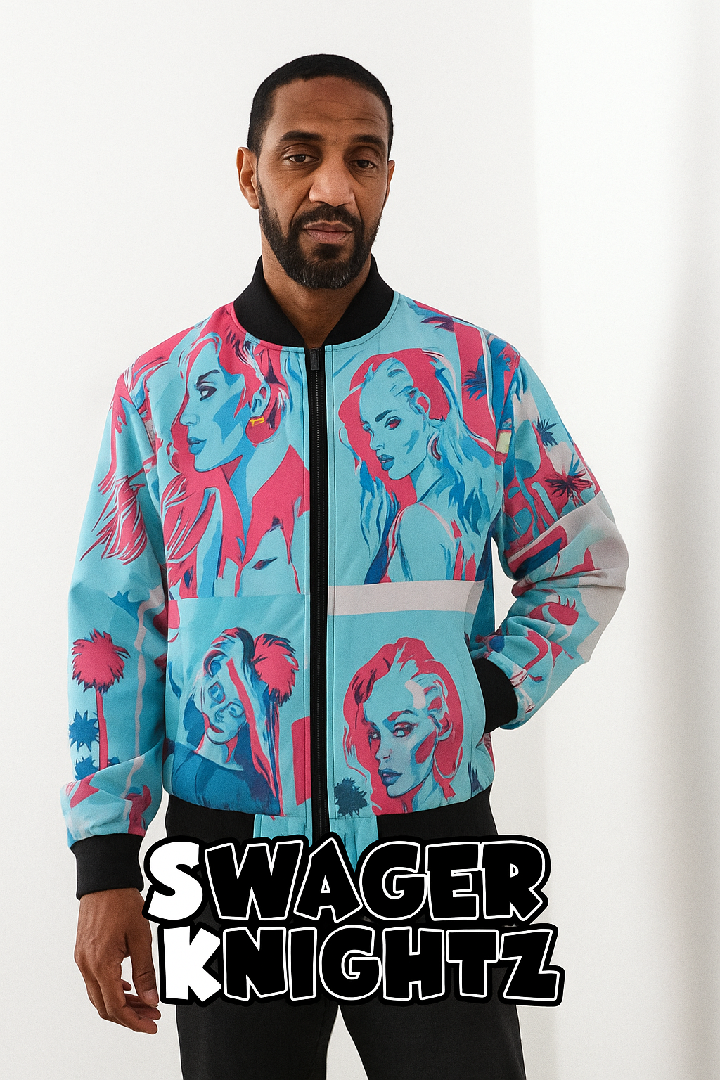 White & Blue Swager Jacket-Unisex Bomber Jacket