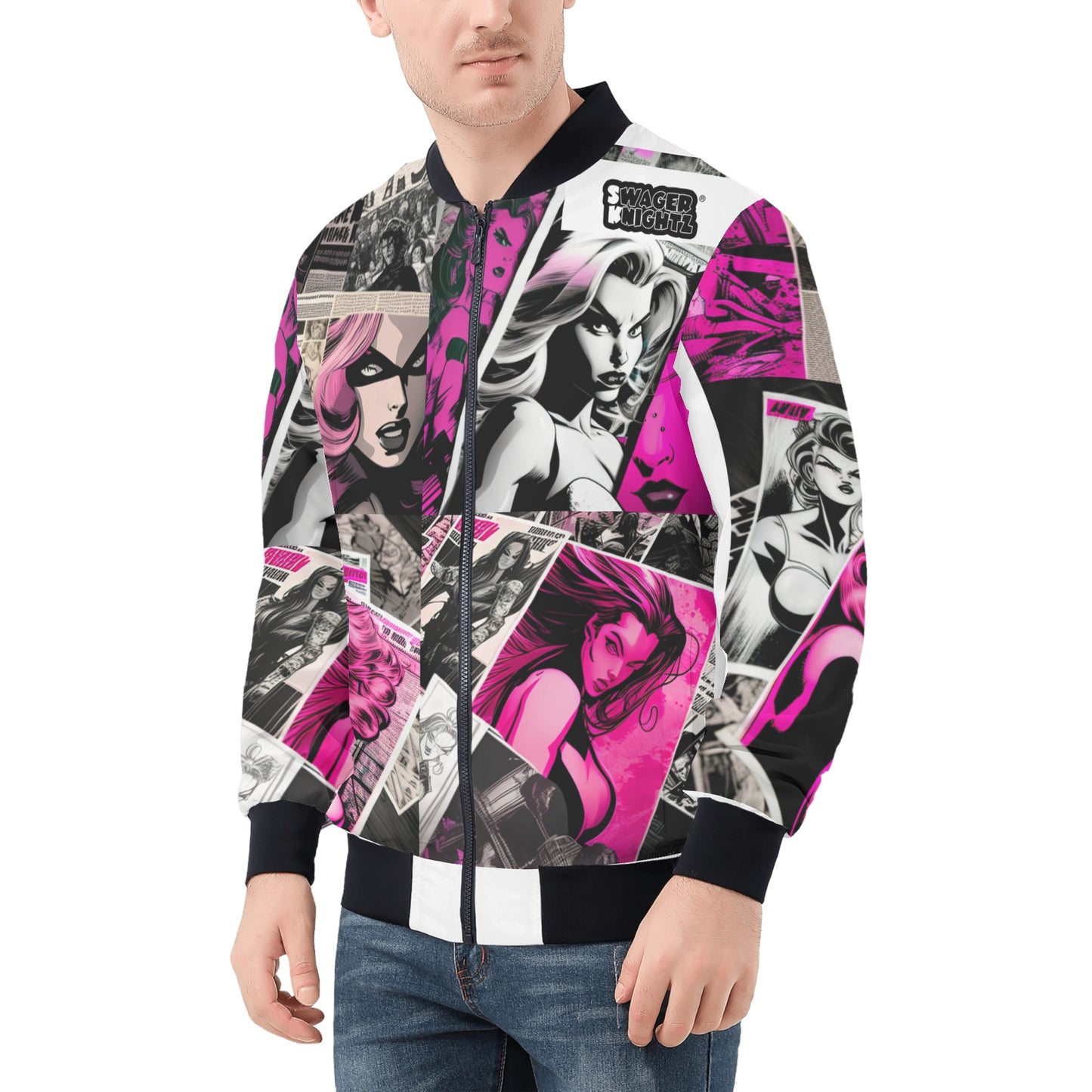 Swager Knightz Black & Pink Unisex Bomber Jacket