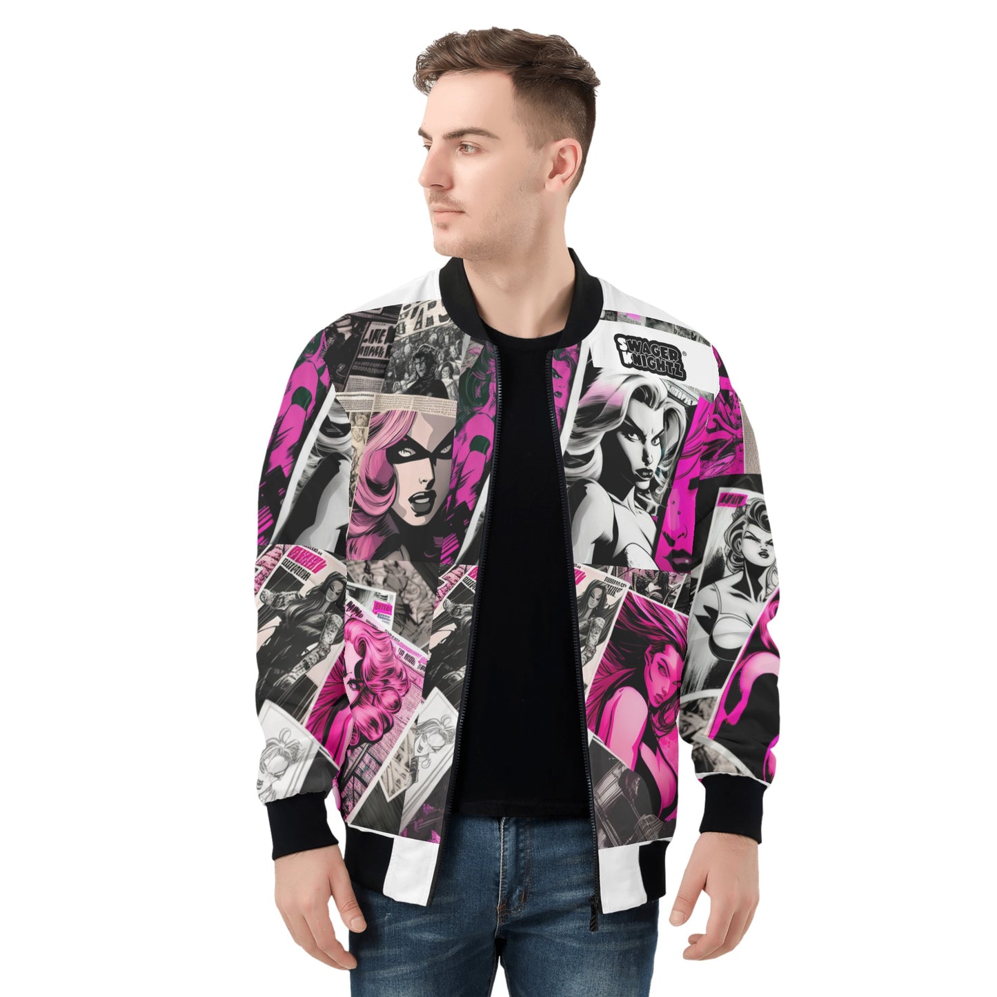Swager Knightz Black & Pink Unisex Bomber Jacket