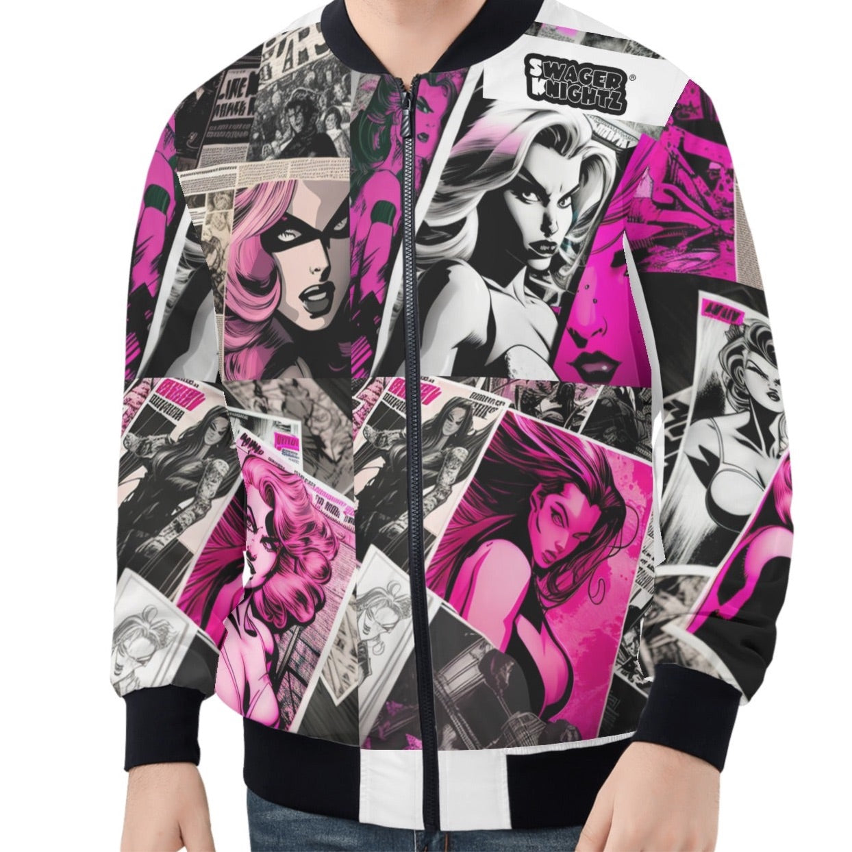 Swager Knightz Black & Pink Unisex Bomber Jacket